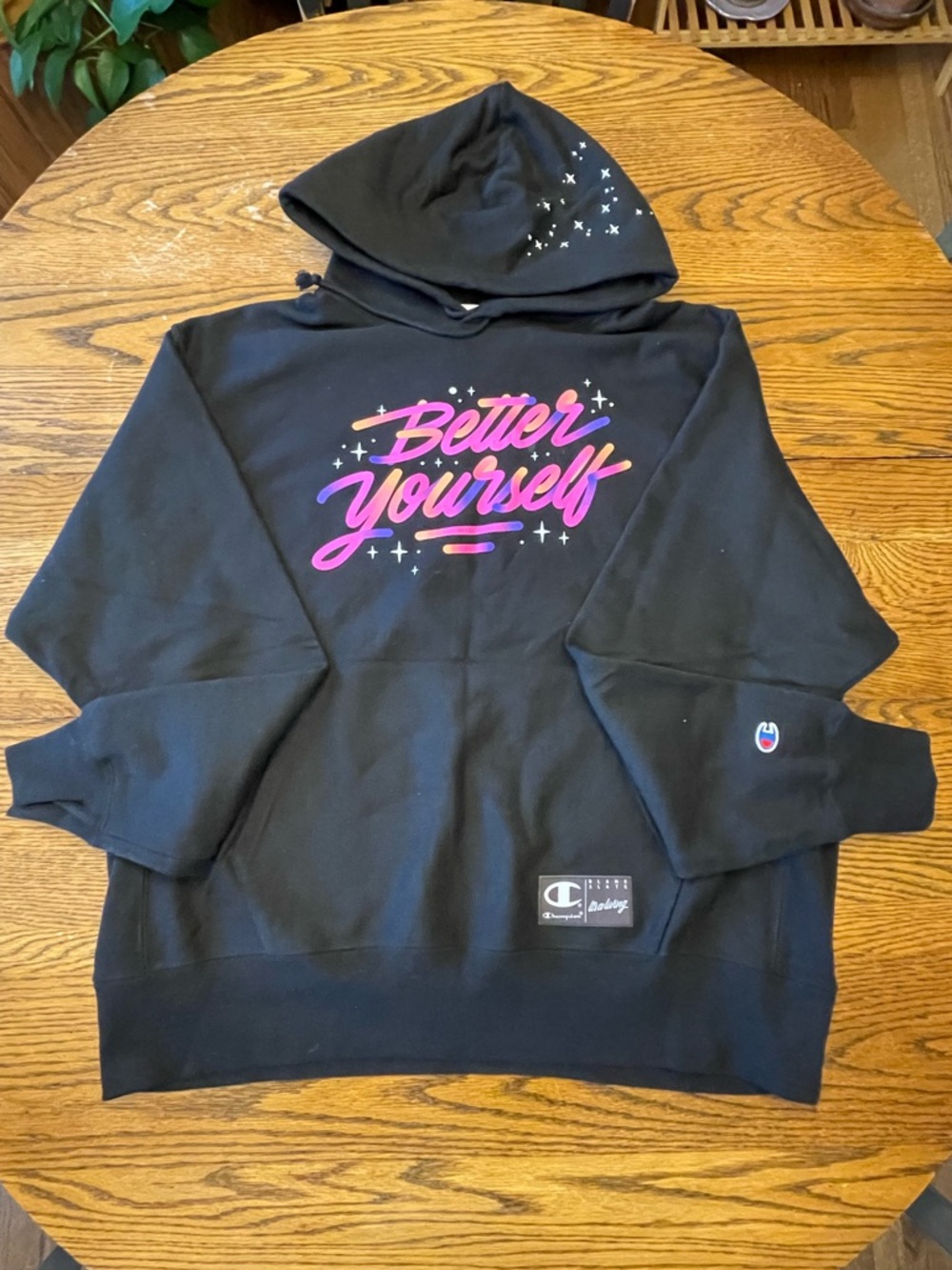 Champion Black Pullover with White Logo Patch
